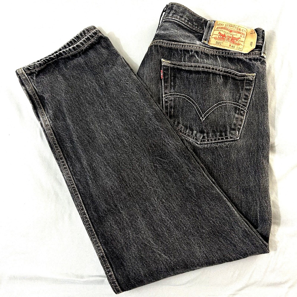 Levi's 501 Jeans Mens 36Wx31L Black Button Fly Regular Straight Fit Acid Wash